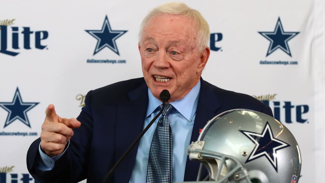 Jan 8, 2020; Frisco, Texas, USA; Dallas Cowboys owner Jerry Jones answers questions during a press conference at Ford Center at the Star. Mandatory Credit: Matthew Emmons-USA TODAY Sports