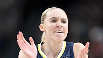 Dallas Wings guard Paige Bueckers celebrates during the second half against the Indiana Fever.