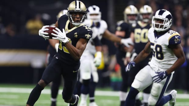 Jan 20, 2019; New Orleans Saints receiver Michael Thomas (13) after a reception against the Los Angeles Rams
