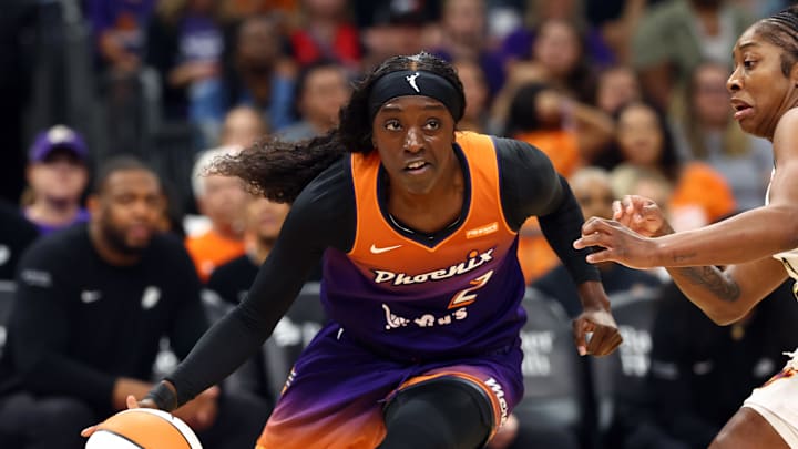 Aug 7, 2025; Phoenix, Arizona, USA; Phoenix Mercury guard Kahleah Copper (2) against the Indiana Fever during WNBA game at PHX Arena. Mandatory Credit: Mark J. Rebilas-Imagn Images