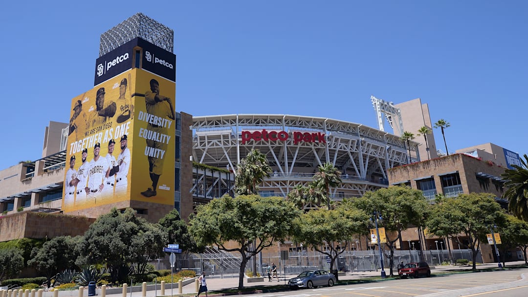 A general view of the exterior of Petco Park on July 3, 2020.