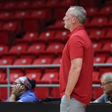 Indiana basketball coach Darian DeVries watches his team's first exhibition game Aug. 6, 2025, in San Juan, Puerto Rico.