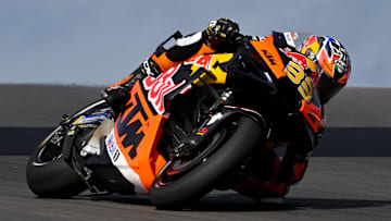 Apr 13, 2024; Austin, TX, USA; Brad Binder (33) of South Africa and Red Bull KTM Factory Racing rides during practice for the MotoGP Grand Prix of the Americas at Circuit of The Americas. Mandatory Credit: Jerome Miron-Imagn Images