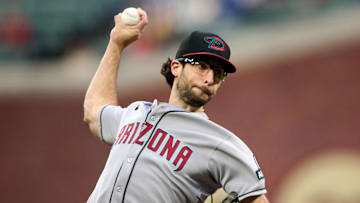Sep 9, 2025; San Francisco, California, USA; Arizona Diamondbacks starting pitcher Zac Gallen (23) throws a pitch against the San Francisco Giants during the first inning at Oracle Park. Mandatory Credit: Robert Edwards-Imagn Images