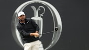 Scottie Scheffler tees off on the 1st hole during the third round of The 153rd Open Championship.