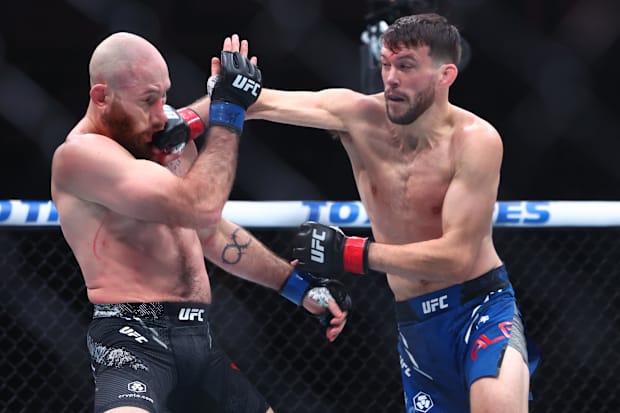 Bill Algeo fights Kyle Nelson during UFC Fight Night at Boardwalk Hall. 