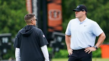 Cincinnati Bengals Trey Hendrickson makes an appearance at practice, Tuesday, May 13, 2025, at Kettering Health Practice Fields in Downtown Cincinnati.