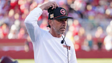 Sep 9, 2024; Santa Clara, California, USA; San Francisco 49ers head coach Kyle Shanahan on the sideline during the second quarter against the New York Jets at Levi's Stadium.