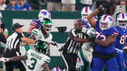 Sep 11, 2023; East Rutherford, New Jersey, USA; New York Jets safety Jordan Whitehead (3) gets