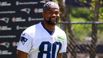 Jun 10, 2024; Foxborough, MA, USA; New England Patriots wide receiver Kayshon Boutte (80) walks to the practice fields for minicamp at Gillette Stadium.