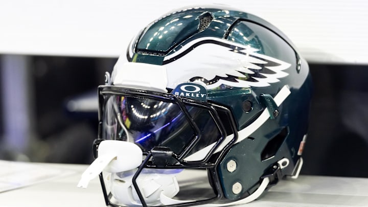 Feb 9, 2025; New Orleans, LA, USA; Detailed view of a Philadelphia Eagles helmet during Super Bowl LIX at Ceasars Superdome. Mandatory Credit: Mark J. Rebilas-Imagn Images Feb 9, 2025; New Orleans, LA, USA; Detailed view of a Philadelphia Eagles helmet during Super Bowl LIX at Ceasars Superdome. Mandatory Credit: Mark J. Rebilas-Imagn Images