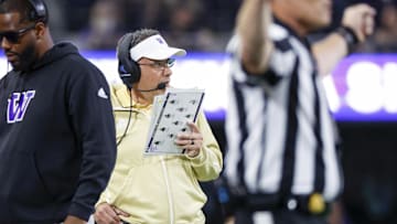 Aug 31, 2024; Seattle, Washington, USA; Washington Huskies head coach Jedd Fisch stands on the sideline against the Weber State Wildcats during the third quarter at Alaska Airlines Field at Husky Stadium. Mandatory Credit: Joe Nicholson-Imagn Images