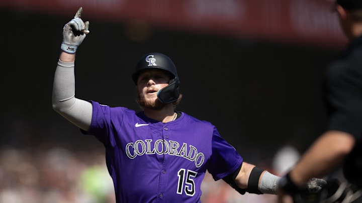 Colorado Rockies catcher Hunter Goodman (15) celebrates his solo home run against the San Francisco Giants during the first inning at Oracle Park. Colorado Rockies catcher Hunter Goodman (15) celebrates his solo home run against the San Francisco Giants during the first inning at Oracle Park.