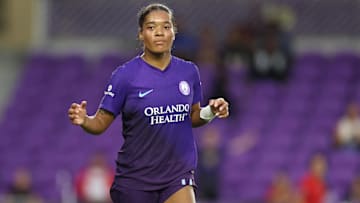 Orlando Pride midfielder Evelina Duljan (17) celebrates a goal in the first half against Racing Louisville FC 