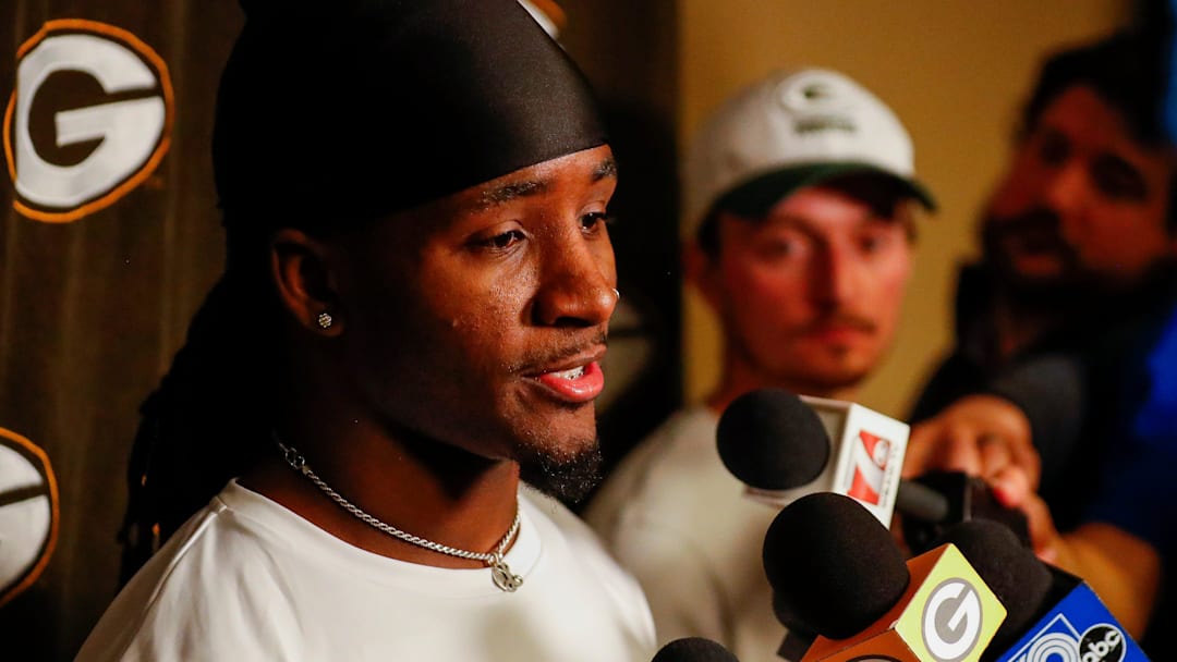 Green Bay Packers rookie wide receiver Savion Williams is interviewed by the media during rookie minicamp on Friday, May 2, 2025, at Lambeau Field in Green Bay, Wisconsin.