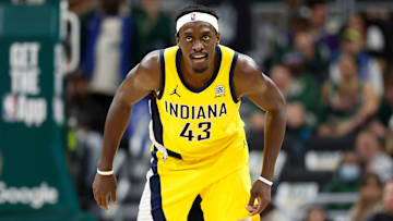 Indiana Pacers forward Pascal Siakam (43) in a playoff game against the Milwaukee Bucks.