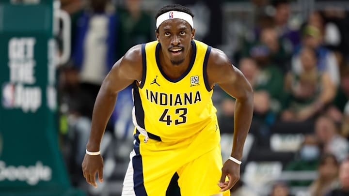 Indiana Pacers forward Pascal Siakam (43) in a playoff game against the Milwaukee Bucks.
