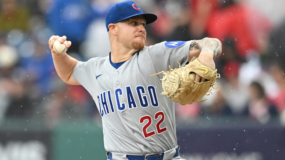 Apr 3, 2026; Cleveland, Ohio, USA; Chicago Cubs starting pitcher Cade Horton (22) throws a pitch during the first inning against the Cleveland Guardians at Progressive Field. Mandatory Credit: Ken Blaze-Imagn Images
