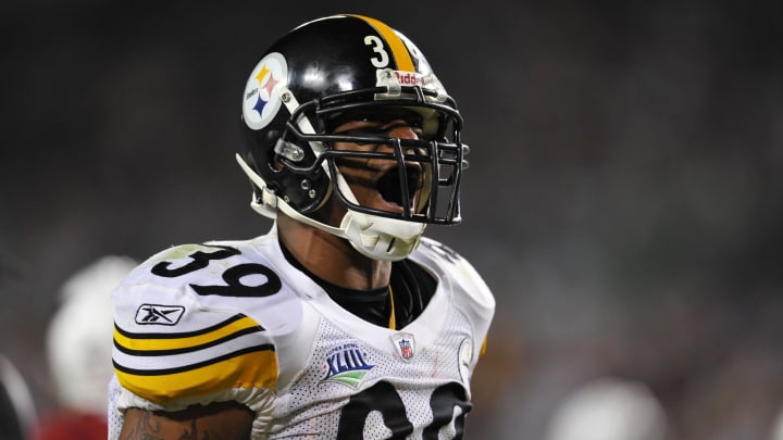 Feb 1, 2009; Tampa, FL, USA; Pittsburgh Steelers running back Willie Parker (39) reacts in the third quarter of Super Bowl XLIII against the Arizona Cardinals at Raymond James Stadium.  Mandatory Credit: Matt Cashore-USA TODAY Sports