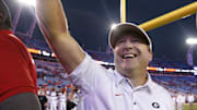 Oct 27, 2018; Jacksonville, FL, USA; Georgia Bulldogs head coach Kirby Smart smiles after defeating the Florida Gators at TIAA Bank Field. Mandatory Credit: Kim Klement-Imagn Images