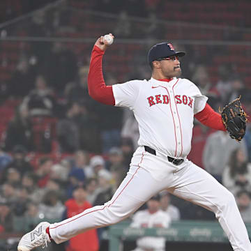 Boston Red Sox pitcher Isaiah Campbell (44) pitches against the Baltimore Orioles during the tenth inning at Fenway Park