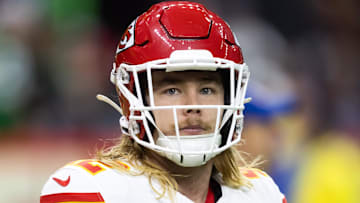 Kansas City Chiefs fullback Carson Steele (42) against the Philadelphia Eagles in Super Bowl LIX at Caesars Superdome. 