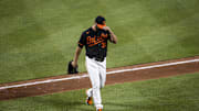 Jul 24, 2021; Baltimore, Maryland, USA; Baltimore Orioles relief pitcher Adam Plutko (35) heads to the dugout during the game against the Washington Nationals at Oriole Park at Camden Yards. Mandatory Credit: Scott Taetsch-Imagn Images