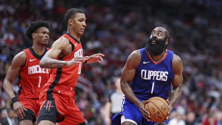 Mar 6, 2024; Houston, Texas, USA; Los Angeles Clippers guard James Harden (1) 