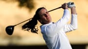 Nov 13, 2024; Belleair, Florida, USA; Indiana Fever guard Caitlin Clark (22) tees off during The Annika golf tournament Pro Am at Pelican Golf Club. Mandatory Credit: Nathan Ray Seebeck-Imagn Images
