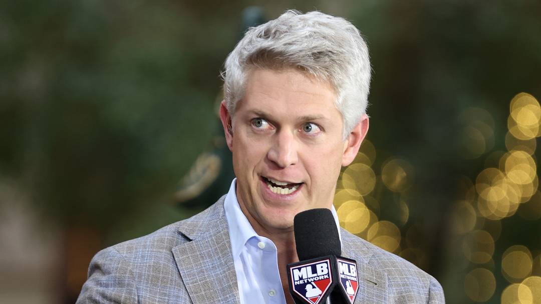 Dec 10, 2024; Dallas, TX, USA; Baltimore Orioles executive vice president and general manager Mike Elias talks on the set of MLB Network at the Hilton Anatole during the 2024 MLB Winter Meetings. Mandatory Credit: Tim Heitman-Imagn Images