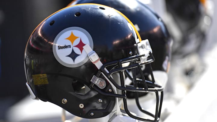 Oct 30, 2022; Philadelphia, Pennsylvania, USA; Pittsburgh Steelers helmet on the sidelines against the Philadelphia Eagles at Lincoln Financial Field. Mandatory Credit: Eric Hartline-Imagn Images