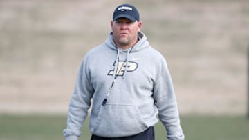 Purdue Boilermakers head coach Barry Odom looks down field