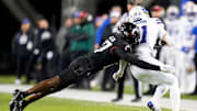Cincinnati Bearcats safety Ken Willis (27) tackles Kansas Jayhawks tight end Jaden Hamm (17)during the NCAA college football game between the Cincinnati Bearcats and Kansas Jayhawks on Saturday, Nov. 25, 2023, at Nippert Stadium in Cincinnati. This is the Bearcats    last game of the season, as well as their Senior Night Saturday.