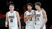 Oregon State players return to the court after half time during the men   s basketball game against Bushnell on Tuesday, Nov. 15, 2022 at OSU in Corvallis, Ore.

Osuvsbushnell456