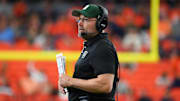 Aug 31, 2024; Syracuse, New York, USA; Ohio Bobcats head coach Tim Albin looks on during the first half against the Syracuse Orange at the JMA Wireless Dome. Mandatory Credit: Rich Barnes-Imagn Images