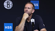 Sep 23, 2025; Brooklyn, NY, USA;  Brooklyn Nets general manager Sean Marks speaks at Media Day.  Mandatory Credit: Wendell Cruz-Imagn Images