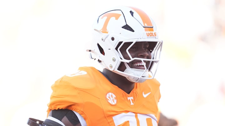 Tennessee offensive lineman David Sanders Jr. (70) before a college football game between Tennessee and Mississippi State at Davis Wade Stadium in Starkville, Miss., on Sept. 27, 2025.