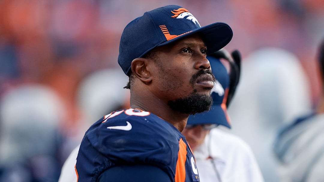 Oct 17, 2021; Denver, Colorado, USA; Denver Broncos linebacker Von Miller (58) in the fourth quarter against the Las Vegas Raiders at Empower Field at Mile High. 