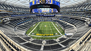 Aug 9, 2025; Inglewood, California, USA;  Panoramic view of SoFi Stadium prior to the game between the Los Angeles Rams and the Dallas Cowboys. Mandatory Credit: Jayne Kamin-Oncea-Imagn Images