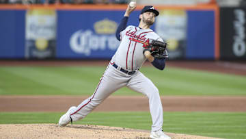 Aug 5, 2022; New York City, New York, USA; Atlanta Braves starting pitcher Ian Anderson (36) pitches in the first inning against the New York Mets at Citi Field. Mandatory Credit: Wendell Cruz-Imagn Images