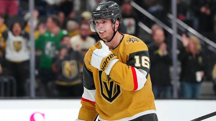 Mar 12, 2026; Las Vegas, Nevada, USA; Vegas Golden Knights right wing Pavel Dorofeyev (16) celebrates after scoring a goal against the Pittsburgh Penguins during the third period at T-Mobile Arena. Mandatory Credit: Stephen R. Sylvanie-Imagn Images Mar 12, 2026; Las Vegas, Nevada, USA; Vegas Golden Knights right wing Pavel Dorofeyev (16) celebrates after scoring a goal against the Pittsburgh Penguins during the third period at T-Mobile Arena. Mandatory Credit: Stephen R. Sylvanie-Imagn Images