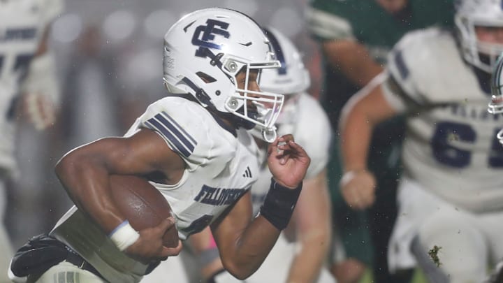 Fellowship Christian's CJ Givers (3) breaks away for a touchdown during a GHSA high school football game against Fellowship Christian in Athens, Ga., on Friday, Oct. 13, 2023.
