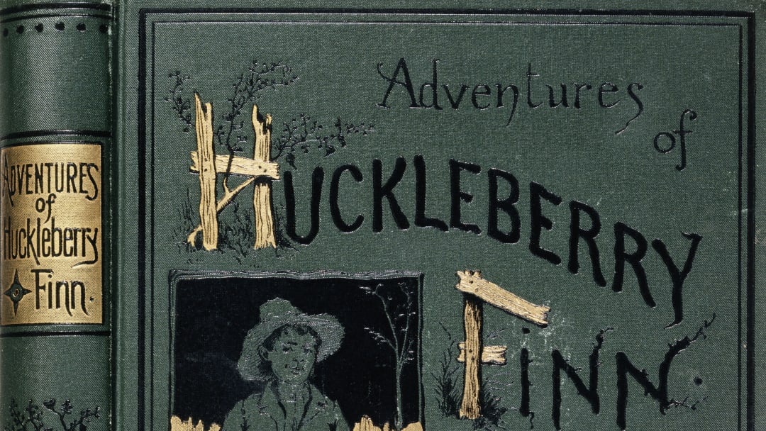 Embossed Book Cover Illustration from Adventures of Huckleberry Finn by Mark Twain
