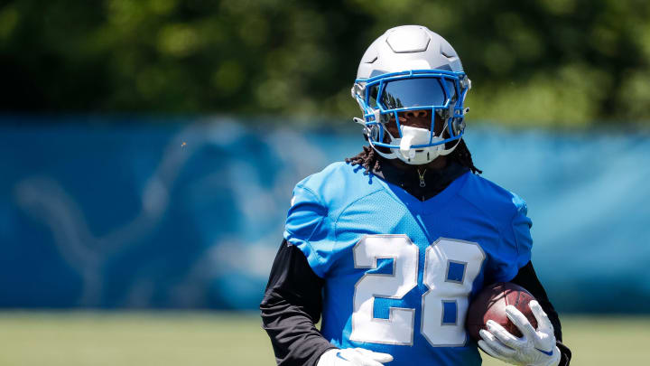 Detroit Lions running back Jermar Jefferson (28).