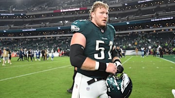 Sep 4, 2025; Philadelphia, Pennsylvania, USA; Philadelphia Eagles center Cam Jurgens (51) against the Dallas Cowboys at Lincoln Financial Field. Mandatory Credit: Eric Hartline-Imagn Images