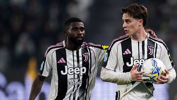 Jeremie Boga (L) of Juventus FC speaks with Kenan Yildiz of Jeremie Boga (L) of Juventus FC speaks with Kenan Yildiz of
