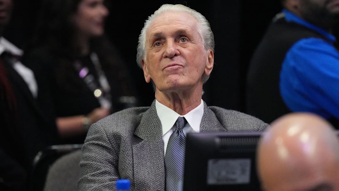 Dec 10, 2022; Miami, Florida, USA; Miami Heat team president Pat Riley looks on during the first half of a game against the San Antonio Spurs at FTX Arena. Mandatory Credit: Jim Rassol-Imagn Images
