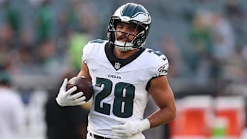 Aug 7, 2025; Philadelphia, Pennsylvania, USA; Philadelphia Eagles running back Will Shipley (28) before action against the Cincinnati Bengals at Lincoln Financial Field. Mandatory Credit: Bill Streicher-Imagn Images