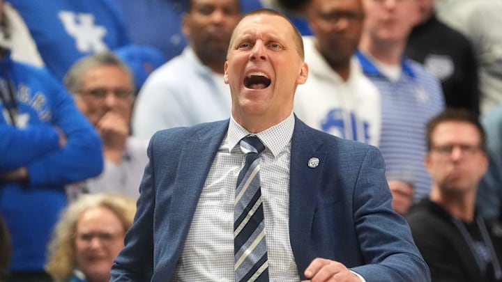 Kentucky's head coach Mark Pope yells at his team against Tennessee at Rupp Arena Saturday night.
Feb. 7, 2026