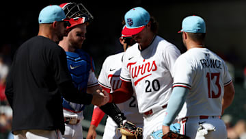 Minnesota Twins manager Rocco Baldelli pulls starting pitcher Chris Paddack.